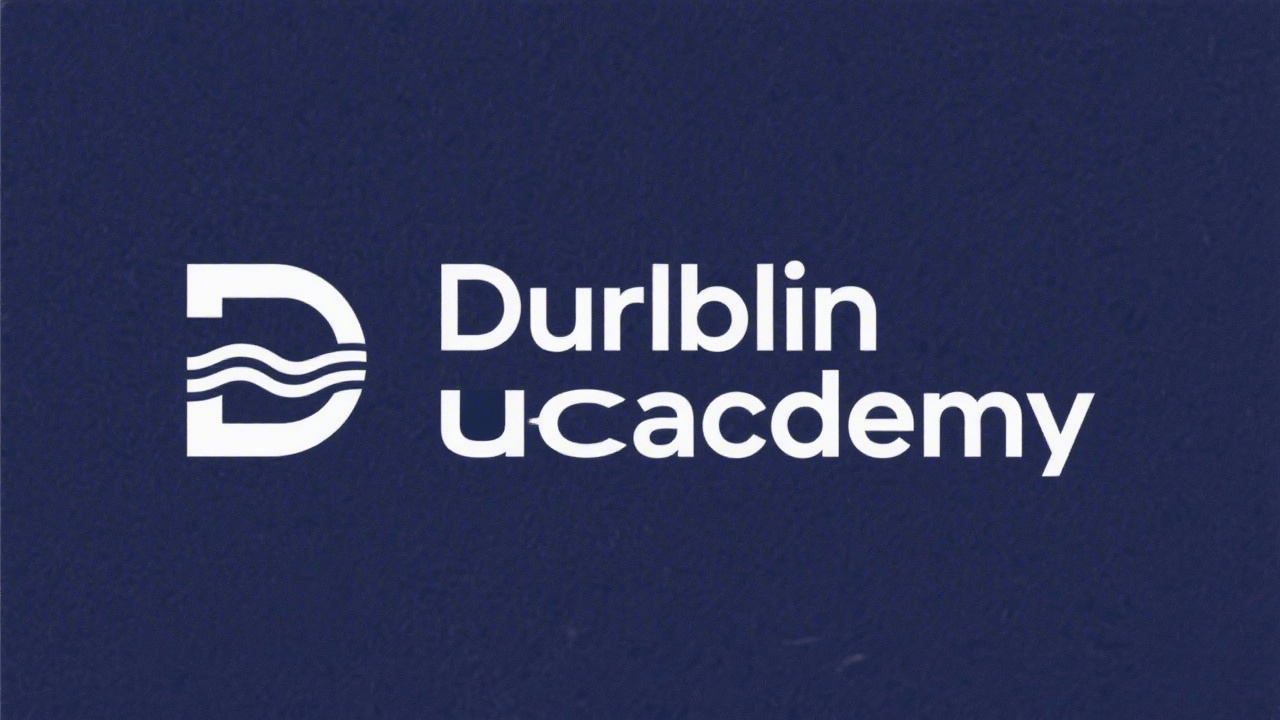 Simple geometric wordmark logo for Dublin UX Academy with clean sans-serif lettering and a small abstract wave icon representing Dublin’s river, minimal and easy to reproduce.